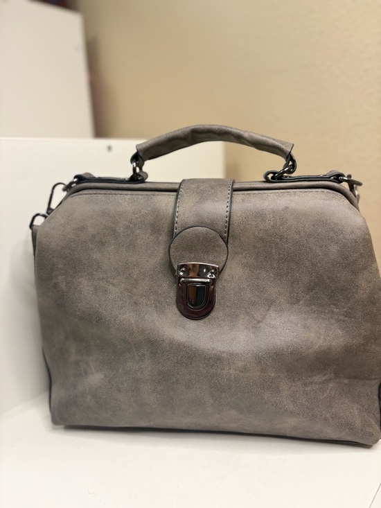 Handbags - Vintage Doctor Bag Gray Vegan Leather Satchel Structured Multi Pocket